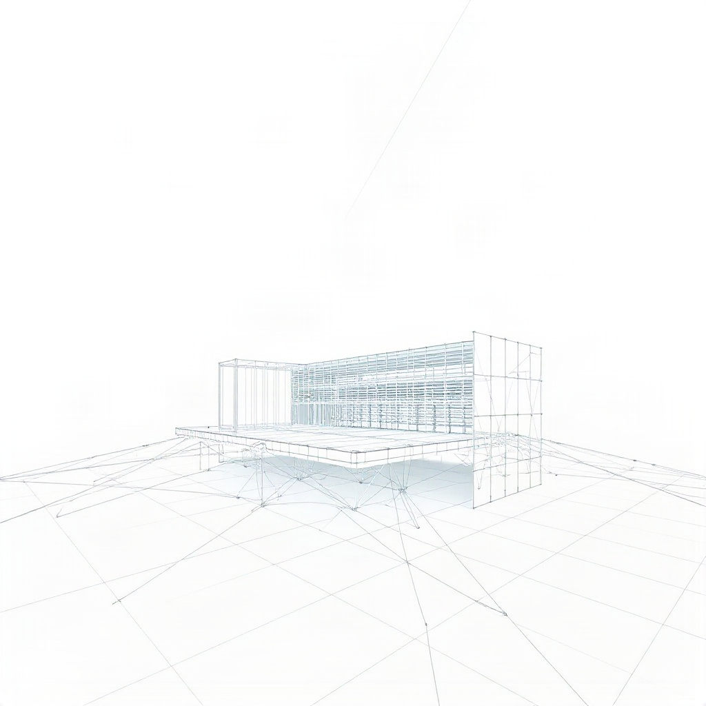 clean minimal architectural wireframe, white and light grey lines on off-white background, parametri